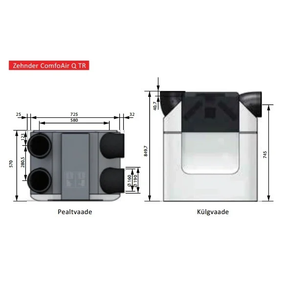 Zehnder plākšņu tipa entalpijas rekuperators ComfoAir Q 450 TR (Q450 TR) 5